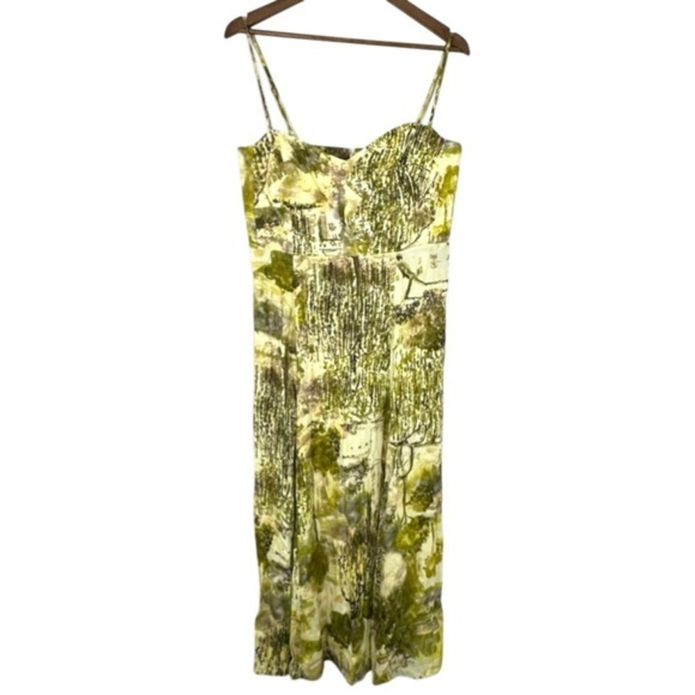 Zara Impressionist Landscape Print‎ Midi Dress Green Cream NWT Wedding Guest